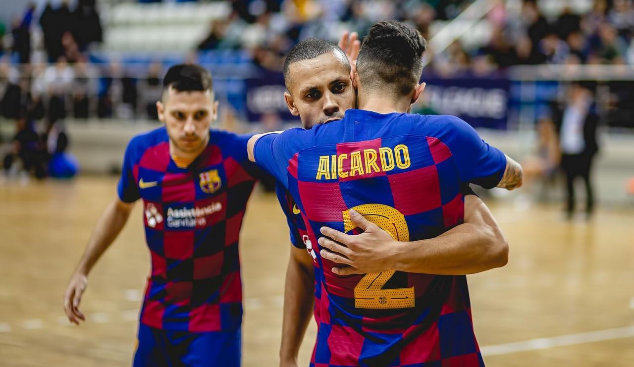 Los jugadores del Barça celebran un gol durante la UEFA Futsal Champions League
Foto: Barça