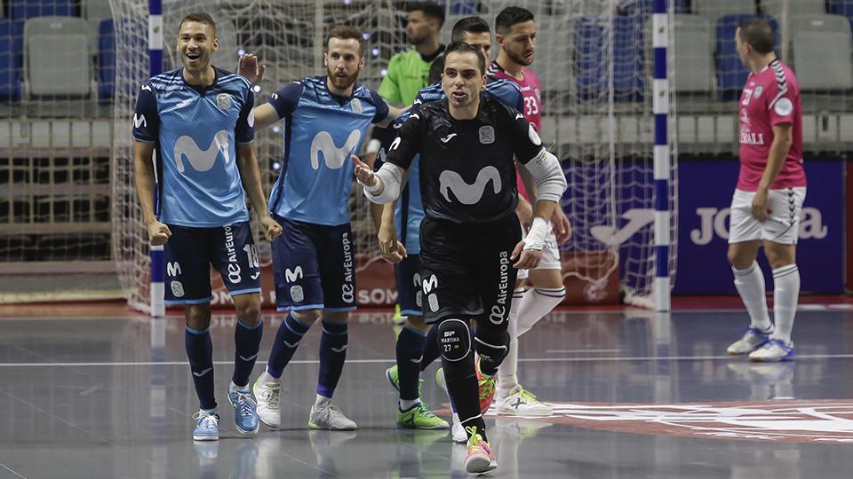 Jesús Herrero, Pola y Pito, celebran un gol de Movistar Inter.