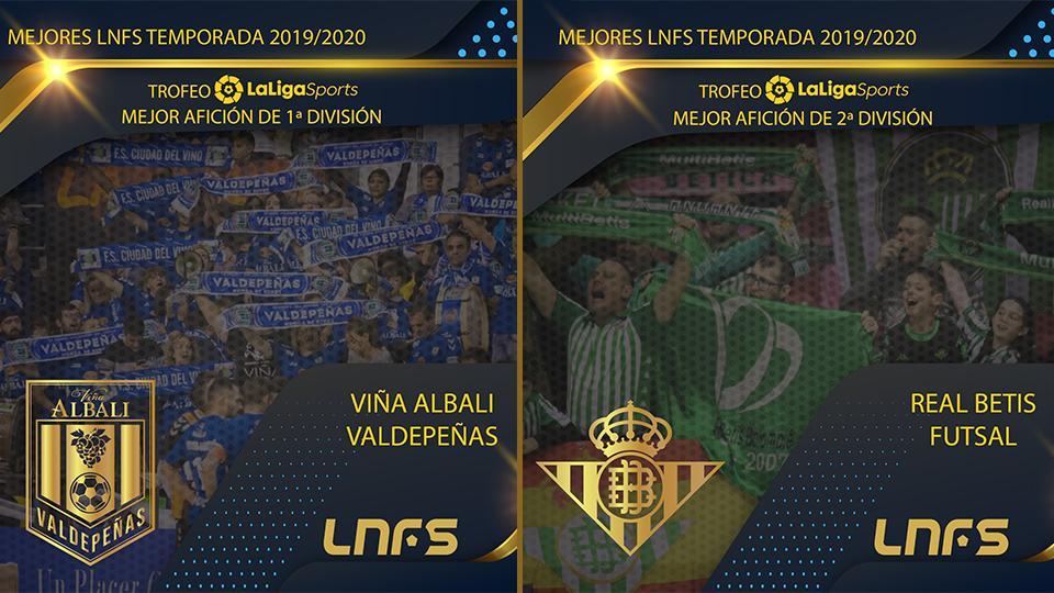 Viña Albali Valdepeñas y Real Betis Futsal, Trofeo LaLigaSports a las Mejores Aficiones de Primera y Segunda División la temporada 2019/20