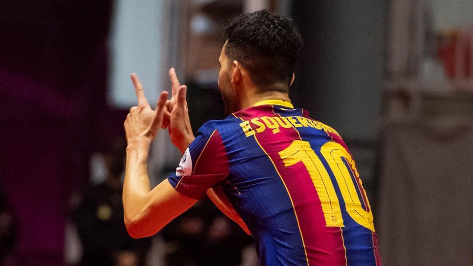 Esquerdinha, jugador del Barça, celebra un tanto. (Foto: Víctor Salgado - FCB)