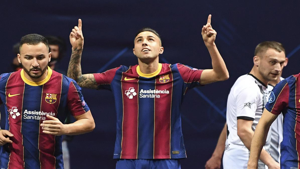Aicardo celebra el gol del Barça ante el Dobovec en la Final a 8 de la UEFA Futsal Champions League