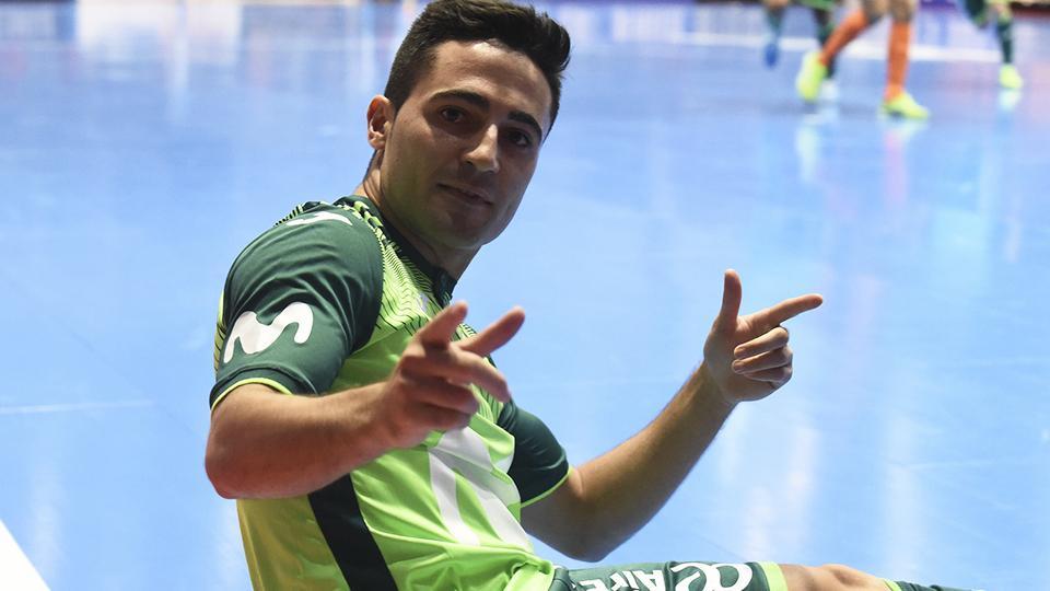 Borja, jugador de Movistar Inter, celebra un tanto.