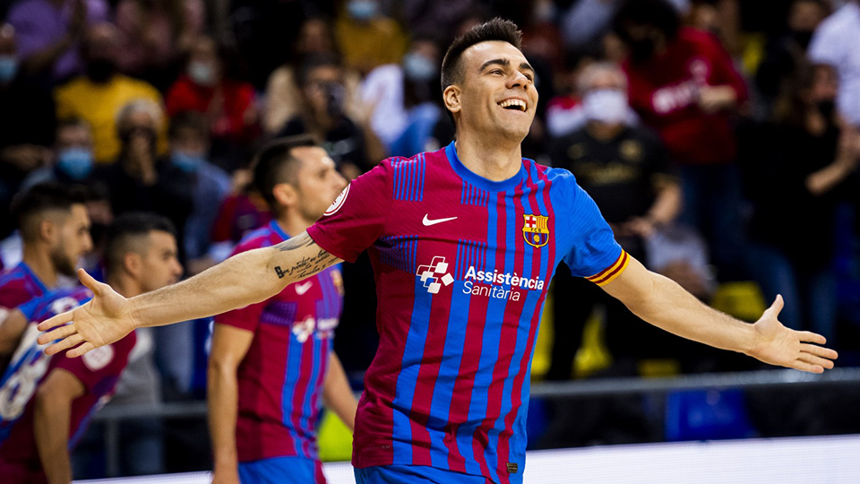 Sergio Lozano, del Barça, celebra un gol