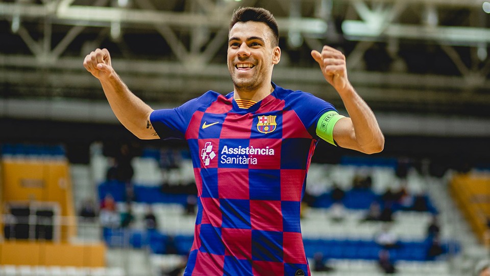 Sergio Lozano, jugador del Barça, celebra un gol.