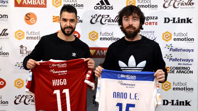 Hugo y Nano Modrego, durante su presentación con el Fútbol Emotion Zaragoza.