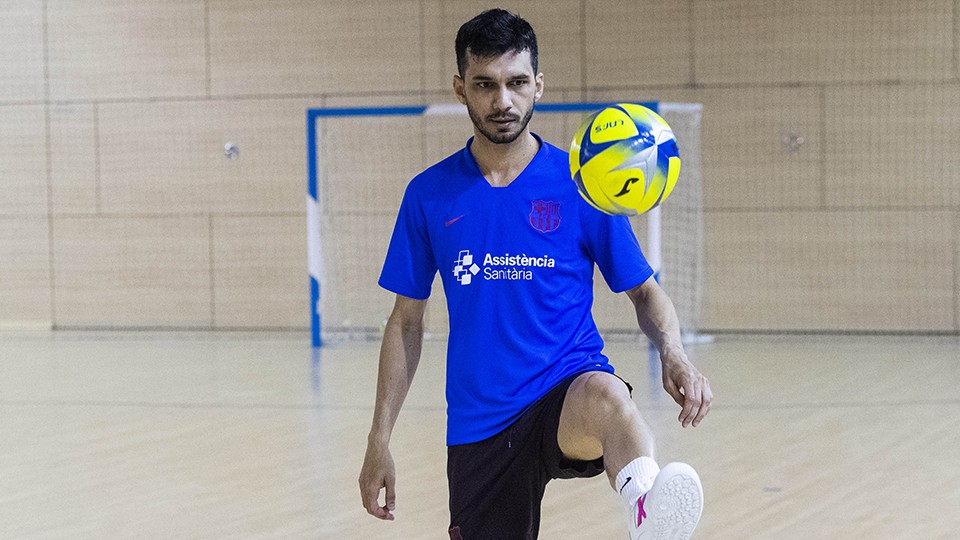 Esquerdinha, jugador del Barça, durante un entrenamiento.