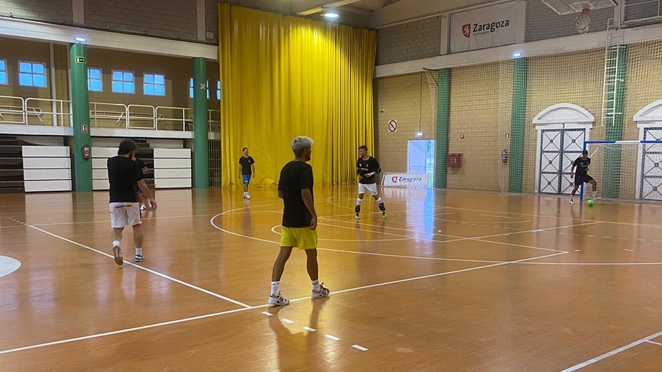 Los jugadores del Full Energía Zaragoza, durante un entrenamiento.