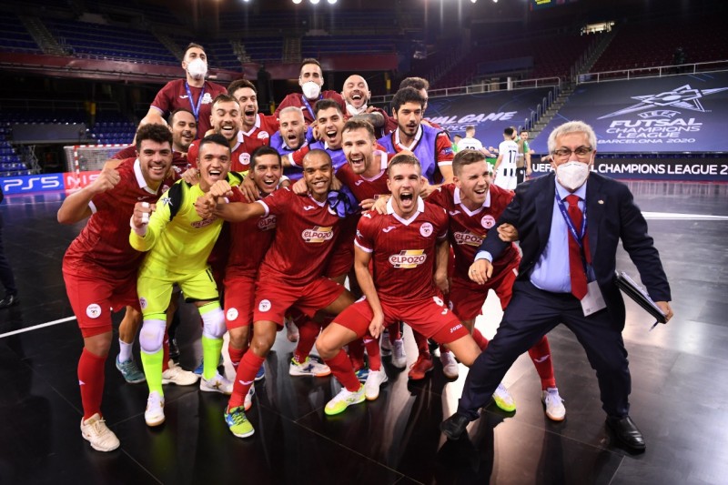 La alegría de ElPozo Murcia tras clasificarse para la Final de la Champions League