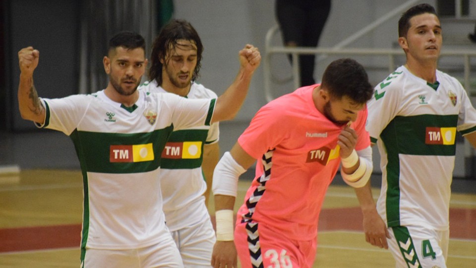 Los jugadores del Elche CF Sala celebran un tanto.
