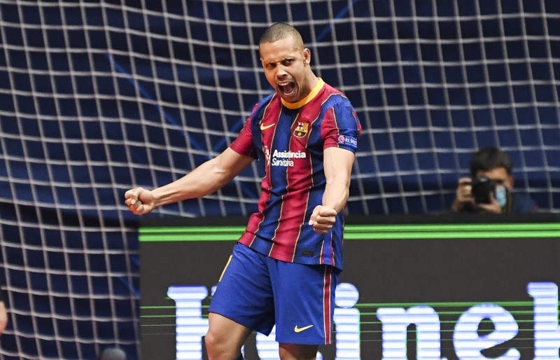 Ferrao, del Barça, celebra un gol en la UEFA Futsal Championes League