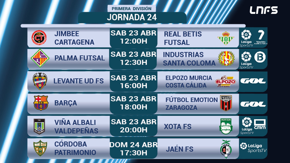 Partidos televisados Jornada 24 Primera División.